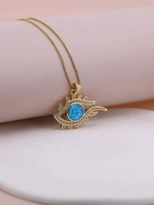 2023 New Design Luxury Plated Gold Cubic Zirconia Sparkling Butterfly Dog Eyes Moon Virgin Pendant Necklace Women Fashion  Jewelry - Blue - View 7