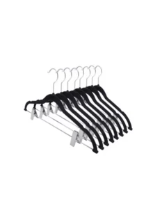 30 Cabides Adulto de Veludo Com Barra e Presilha de Metal Preto - Preto - Visão 8