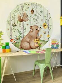 1set/3pcs Forest Cartoon Bear, Squirrel, Bee Removable Wall Stickers For Home Decor - Multicolor - View 4