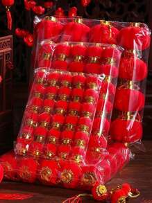 30pcs Plush Mini Lantern String Decoration For Bonsai, Wedding, Festivals. Chinese Knot & Lanterns Hang On Tree Tips. - Red - View 5