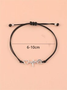 1只創意個性化復古合金心型和爪印印花女式手鍊 - 銀色 - 查看 5