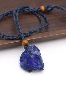 1條自然原石項鍊網袋編織繩鍊女式珠寶禮物2-3厘米