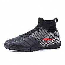 新款高筒tf足球鞋,配有釘子,適用於人造草地訓練,男女兼用的戶外透氣防滑足球靴 - 黑色 - 查看 2