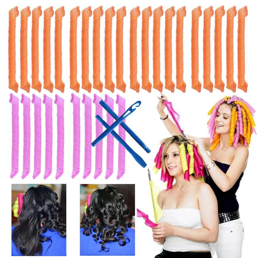 55cm捲髮器,diy波浪狀髮型,不需要用熱,不危害頭髮,有10/20/30入組可選 - 彩色 - 查看 1