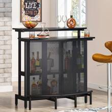 Tribesigns Home Bar Unit, 4 Tier Liquor Bar Table With Storage And Footrest, Modern Wine Bar Cabinet Mini Bar For Home Kitchen Pub - 黑色 - 查看 1