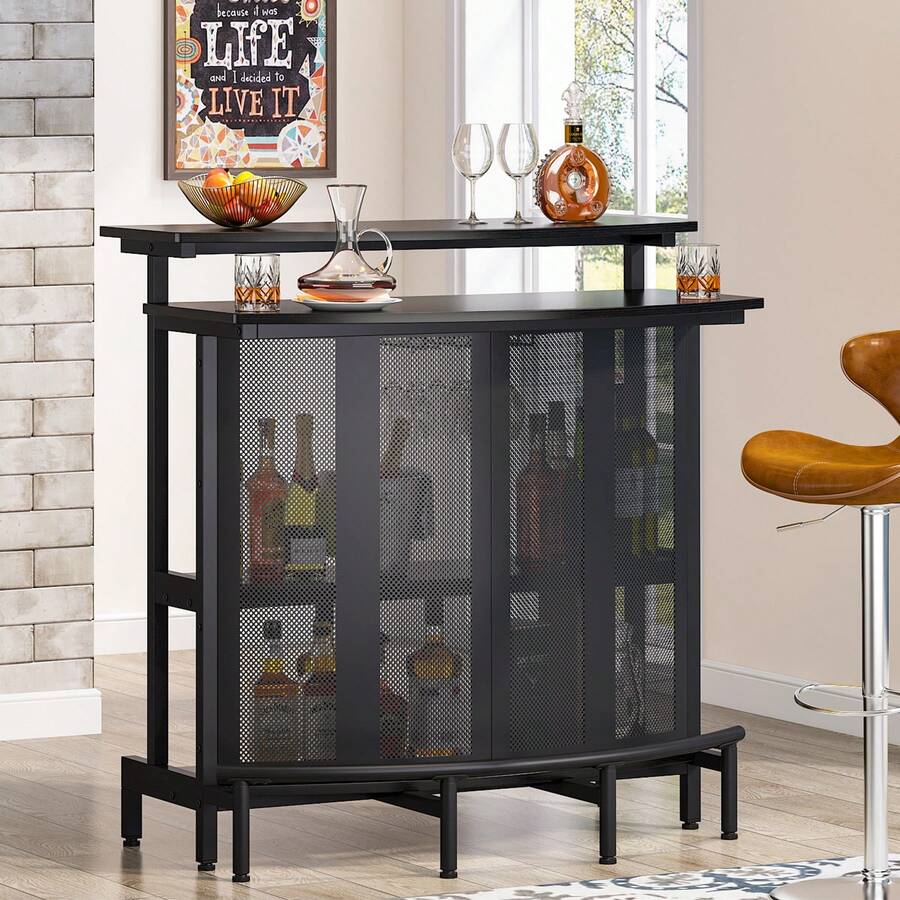 Tribesigns Home Bar Unit, 4 Tier Liquor Bar Table With Storage And Footrest, Modern Wine Bar Cabinet Mini Bar For Home Kitchen Pub - 黑色 - 查看 1