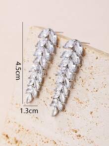 1對豪華鍍銀長流蘇耳環,鑲嵌方形氧化鋯水晶,適用於婚禮和派對 - 銀色 - 查看 3