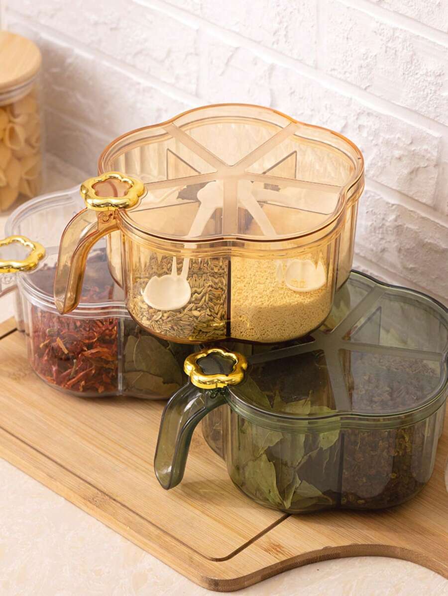 Premium 5 Compartments Pet Material Kitchen Spice Jars With Lids, Set Of Condiment Containers For Home Use And Wholesale - Gold - View 1