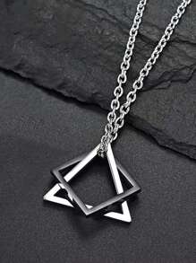 1pc Men's Triangle And Square Composite Pendant Necklace - Multicolor - View 12