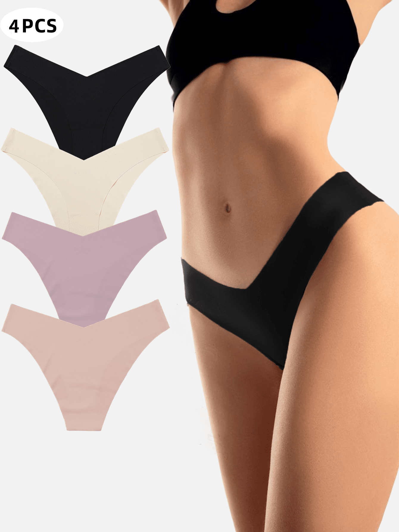 女性無縫隱形V字形內褲，4入組 - 彩色 - 查看 1