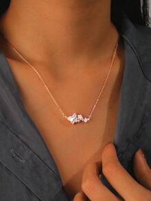 1個優雅奢華的925銀立方鋯石和玻璃蝴蝶、星星和玫瑰金鍍頸鏈,適合女士日常佩戴、生日派對、情人節約會等場合,是絕佳禮物 - 彩色 - 查看 3