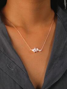 1個優雅奢華的925銀立方鋯石和玻璃蝴蝶、星星和玫瑰金鍍頸鏈,適合女士日常佩戴、生日派對、情人節約會等場合,是絕佳禮物 - 彩色 - 查看 6