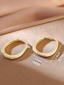 1pair Copper Geometric Design Glossy Rectangle Hoop Earrings, Vintage Style, Perfect For Date Gift - Yellow Gold - View 10