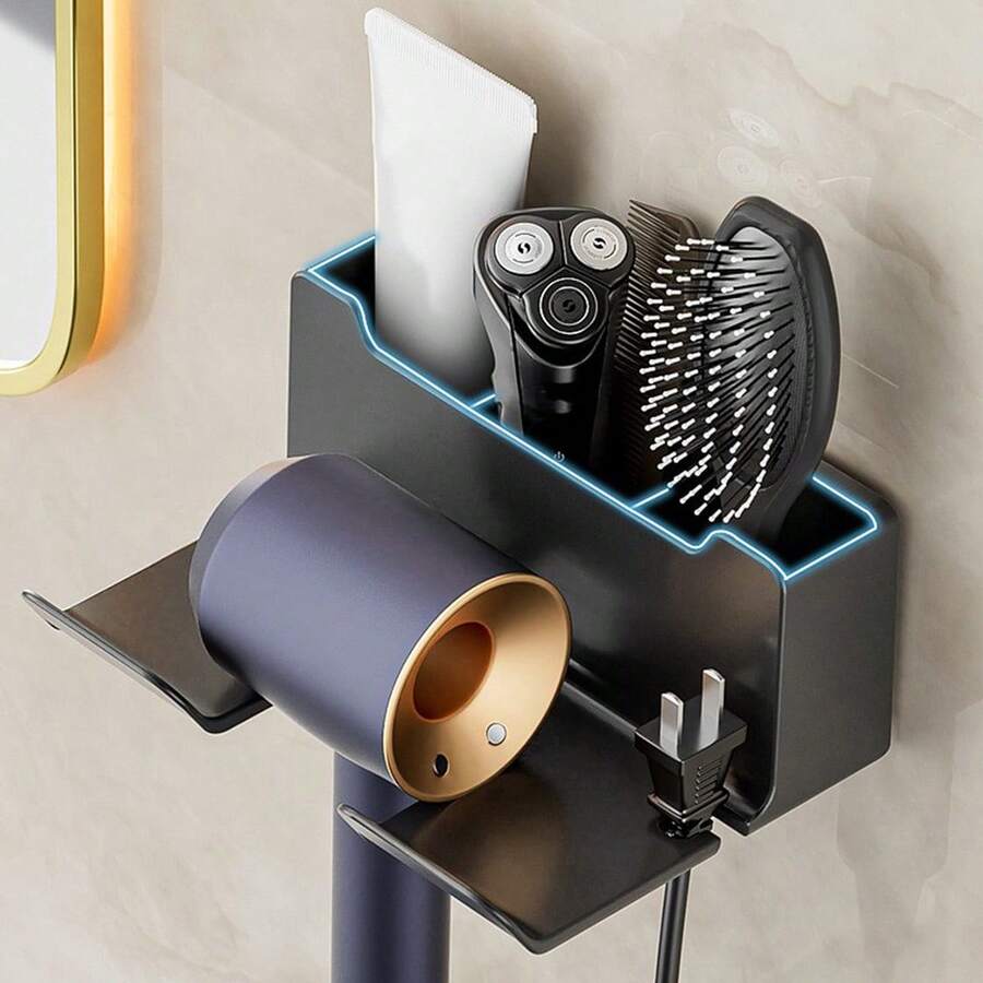 1入壁掛式吹風機架,無需打孔,無痕黏貼,方便設計 - 黑色 - 查看 1