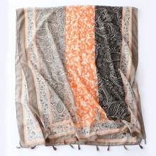 1條180*90cm新款設計戶外防曬披肩時尚輕巧圍巾四季風防圍巾附流蘇,流行圖案,適用於女士,柔軟暖和的頭巾 - 棕色 - 查看 2