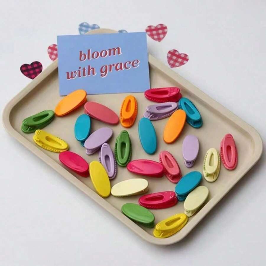 10pcs Random Colorful Oval Shaped Hair Clips For Women, Suitable For Daily Use, Can Be Diy & Worn As Hair Accessory - Multicolor - View 1