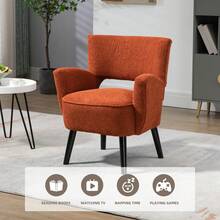 Fabric Accent Arm Chair With Upholstered Seat, Backrest Chair With Solid Wood Legs, For Living Room, Bedroom, Office,Waiting Rooms - 橘色 - 查看 4