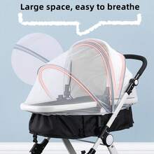 1pc Universal Baby Stroller Mosquito Net With Zipper Closure, Fit All Kinds Of Strollers, Cover The Entire Stroller, Mesh Netting Material, Protect Baby From Insects & Flies And Respiratory Droplets, Best Gift For Holidays, Great Choice For New Parents - White - View 7