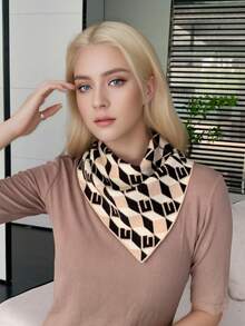 1件女士假領方形設計三角圍巾頸部保暖韓式時尚圍巾,適用於秋冬季節 - 駝色 - 查看 3