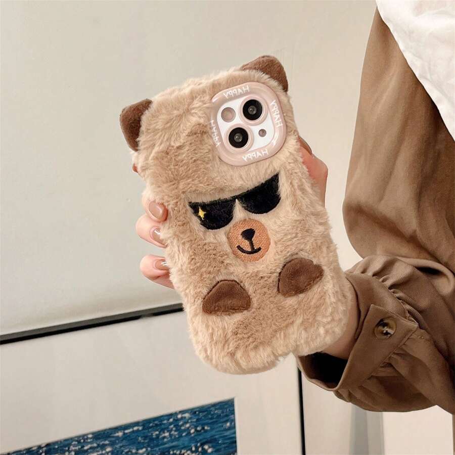 1個毛絨絨的可愛棕色太陽眼鏡卡比巴拉手機殼，適用於iPhone 15promax/15/15pro/14promax/14/14pro/13promax/13/13pro/12promax/12/12pro/11promax/11 - 棕色 - 查看 1