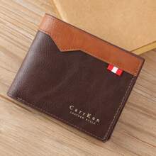 Men's Short Splice Leather Wallet Horizontal Style Card Holder Wallet With Large Capacity, Zipper Coin Pocket And Multiple Card Slots, Hot-Stamped Money Clip - Coffee Brown - View 8