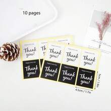 10頁黑白感謝貼紙,用於密封蛋糕店、糖果、甜點包裝,禮品包裝信封封口貼紙 - 黑與白 - 查看 2