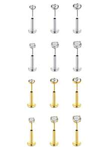 CIZME Juego De 6 Piezas De Anillos Para La Nariz Sin Rosca De 20g 18g 16g, Espárragos Hipoalergénicos Con Espalda Plana Para Perforación De Nariz Y Oreja De Cartílago Con Diamantes De 2mm, 3mm Y 4mm Para Hombres Y Mujeres Con Longitudes De 6 Mm, 7mm, 8mm