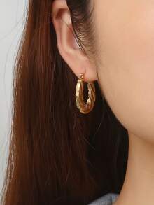 1pair New Twisted U Shaped Stainless Steel Earrings With Exquisite Workmanship - Silver - View 2