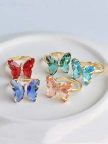MECYLIFE 1 pieza Anillo ajustable de cristal de colores y mariposa con rhinestones, adecuado para mujeres