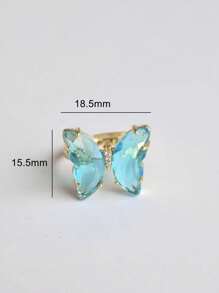 MECYLIFE 1 pieza Anillo ajustable de cristal de colores y mariposa con rhinestones, adecuado para mujeres