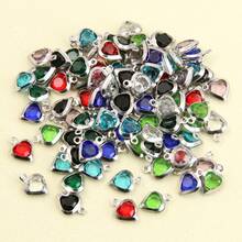 SWEET BELL 10pcs Random Color Stainless Steel Metal Charm Heart Shaped Glass Rhinestone Pendant For Jewelry Making, Diy Accessory-2 - Multicolor - View 3