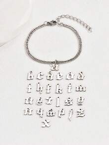 1件簡約舒適的不銹鋼小寫26個字母手鍊,適用於女性日常生活 - 銀色 - 查看 5