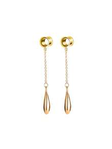 1對簡約個性長流蘇和流線不銹鋼耳針穿刺飾品 - 金黃色 - 查看 4