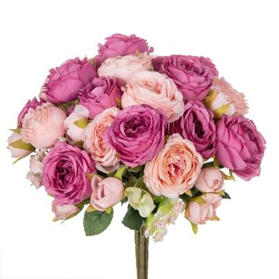 1支/3支丝绸牡丹花束人造玫瑰，适合秋季新年装饰、婚礼花瓶、家居装饰、节日生日派对、户外花园、情人节、毕业礼物等。