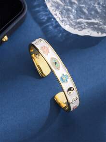 1pc Lotus-Tai Chi-Eye Decorated Open-Bangle Bracelet For Women, Perfect For Daily Wear - style 1 - View 2
