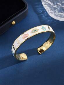 1pc Lotus-Tai Chi-Eye Decorated Open-Bangle Bracelet For Women, Perfect For Daily Wear - style 1 - View 3
