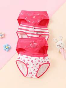 Young Girl 4pcs Sweet Striped Heart Pattern Printed Triangle Panties, All Seasons