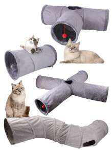 1pc Pet Cat Tunnel Toy, Pet Supplies, Cat Interactive Crawl Tube, Foldable Breathable Cat Tunnel, Fun Pet Accessory, Portable Assemble Cat/Dog Toy, Indoor Outdoor Pet Interactive Puzzle Exercise Toy, Suitable For Cats, Rabbits, Hamsters, Random Plush Ball Color - Multicolor - View 1