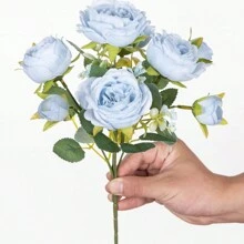 1支/3支丝绸牡丹花束人造玫瑰，适合秋季新年装饰、婚礼花瓶、家居装饰、派对、花园、情人节、毕业礼物等。 - 藍色 - 查看 3