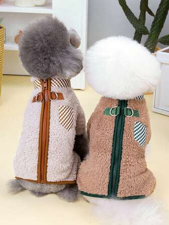 4-Leg Pet Clothes Warm Fleece Jacket, Suitable For Medium & Small Dogs And Cats Like Teddy, With Leash Attachment And Back Zipper, For Autumn/Winter