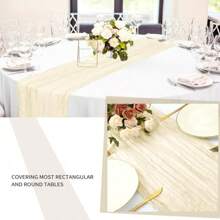 1 件百褶桌裙,紗布桌旗,荷葉邊起司布桌旗適合婚禮生日派對節慶餐桌裝飾