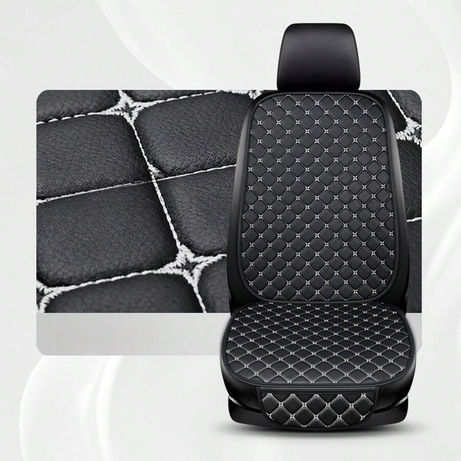 1入組 納帕皮革汽車座墊極簡單一前排座椅墊耐磨耐用，四季通用 - 黑與白 - 查看 1