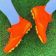 1雙新款男足球鞋,具有長釘釦,適合戶外草坪場地訓練,透氣且防滑,適用於團隊比賽 - 橘色 - 查看 7