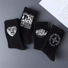 8双男士黑色字母组合个性嘻哈街头风格中筒袜适合日常穿着 - 黑色 - 查看 3