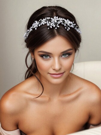 帶梳子的珍珠鑲嵌額頭頭箍，新娘婚禮發夾，閃亮女士派對髮飾，花童伴娘髮飾優雅的頭飾