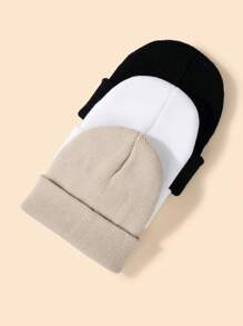 3 cái/bộ Không giới tính Em bé , Và Trẻ em Thêu vương miện Mũ len đan Mũ ( In Đen , Trắng Và Màu Khaki ) , Ấm áp Mùa Đông Mũ lưỡi trai Đối với Mặc hàng ngày , Ngoài trời , Du lịch , - Nhiều màu - Xem 2