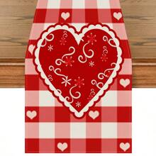 1入紅色愛心格紋情人節餐桌旗,季節性周年紀念日婚禮假日家用廚桌布,適用於室內外家庭聚會,尺寸13 X 72英寸 - 彩色 - 查看 1
