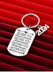 1入男士2024不銹鋼鑰匙扣,帶啟發性語錄、朋友鼓勵和紀念禮物鑰匙扣項鍊 - 銀色 - 查看 4