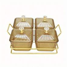 2/3/4/6入組水果沙拉盤、零食盒、透明方形甜品罐、分隔式食物儲存保存盒帶蓋、豪華風格水果盤 - 金色 - 查看 4