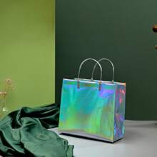 1pc New Water Resistant & Dustproof Laser-Effect Gift Shopping Bag Made Of Pp Material - Light Grey - View 2